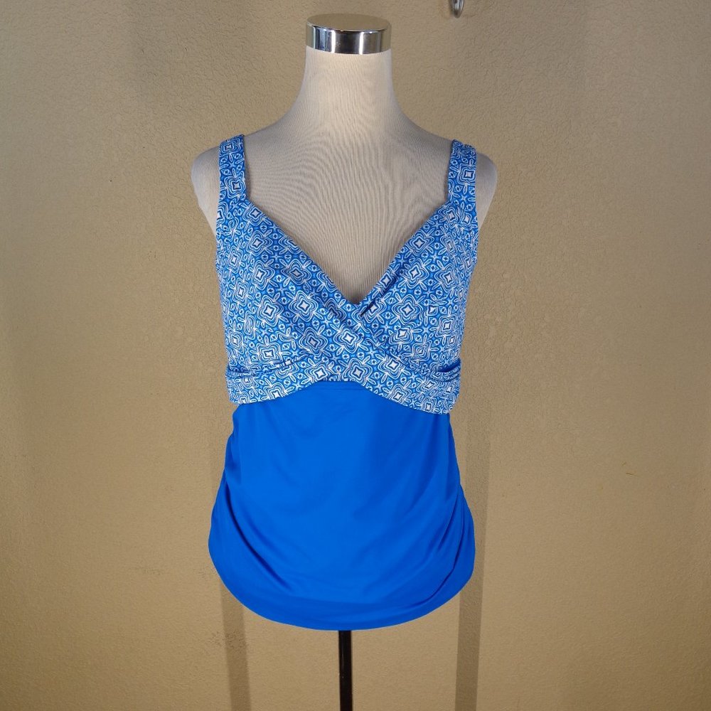 LANDS' END 18W BLUE WHITE TANKINI NWOT